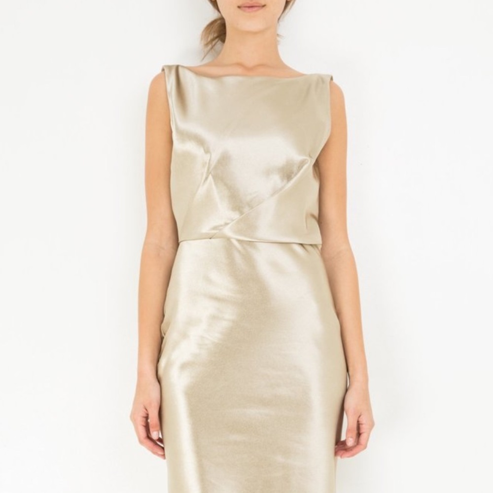 Nili Lotan “Anne” Gold Midi Dress sz 8 $625 - Picture 7 of 15